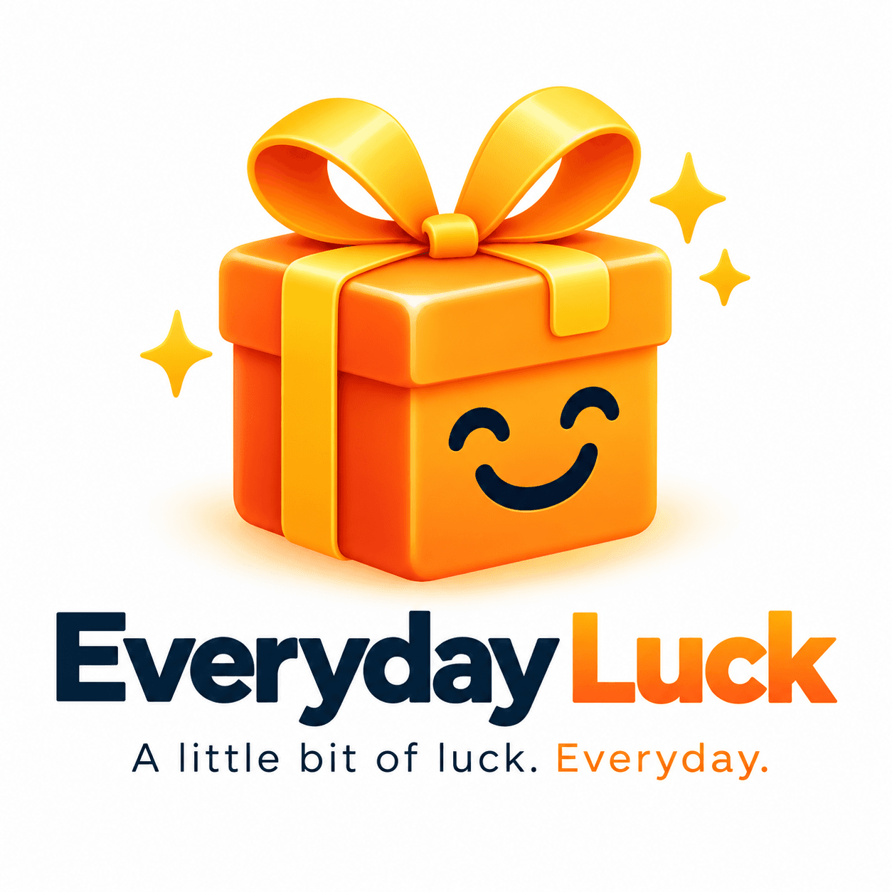 Everyday Luck — A little bit of luck. Everyday. A smiling orange gift with a golden bow.